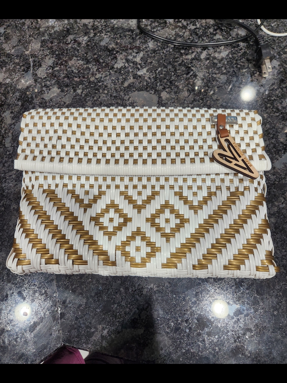 Woven White & Gold Fold-Over Clutch